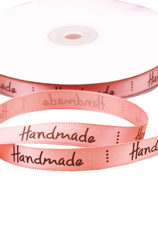 10mm 'Handmade' Printed Satin Ribbon - Peach - TEM IMPORTS™