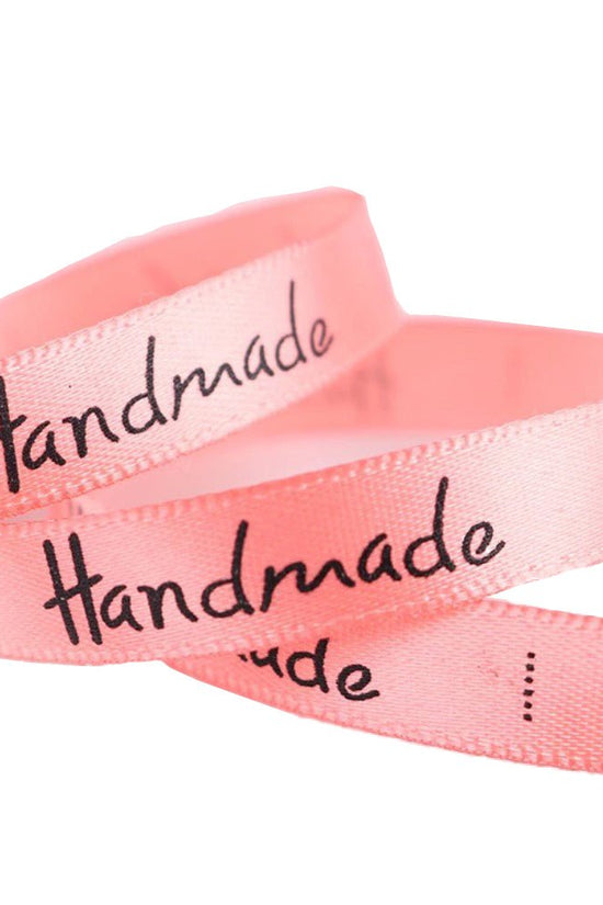 10mm 'Handmade' Printed Satin Ribbon - Peach - TEM IMPORTS™