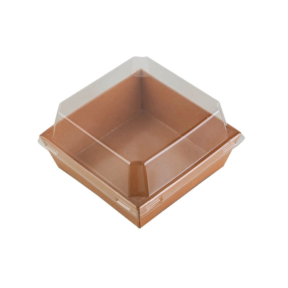 10x10cm Square Kraft Paper Tray With Clear Lid - TEM IMPORTS™