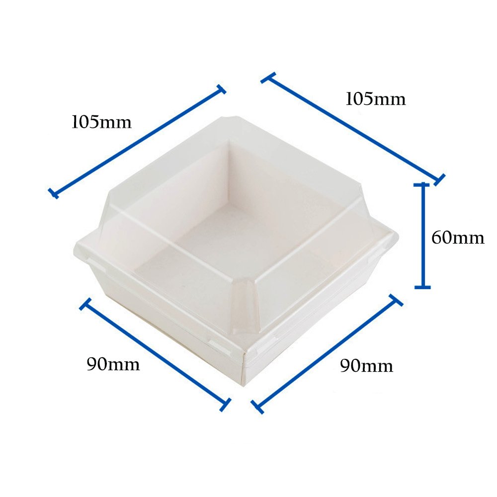 10x10cm Square White Paper Tray With Clear Lid - TEM IMPORTS™