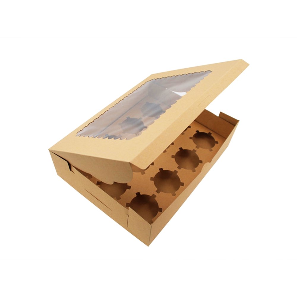 12 Cupcake Kraft Paper Box With Window - TEM IMPORTS™