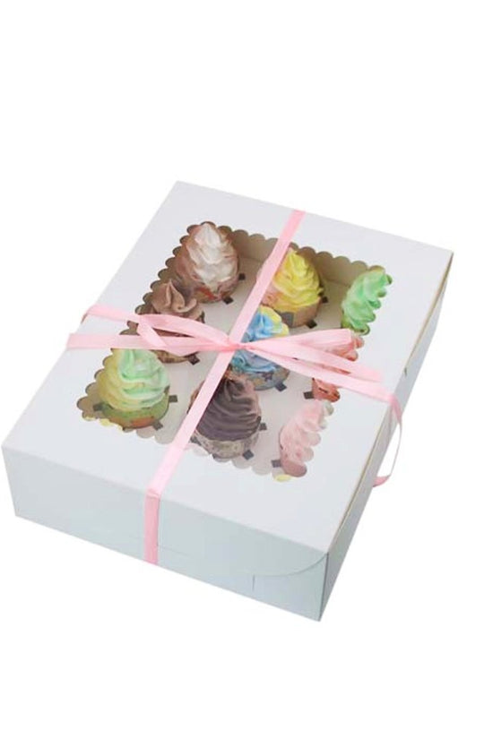 12 Cupcake White Paper Box With Window - TEM IMPORTS™