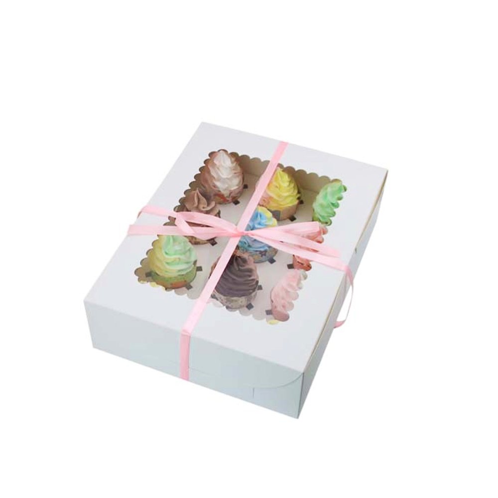 12 Cupcake White Paper Box With Window - TEM IMPORTS™