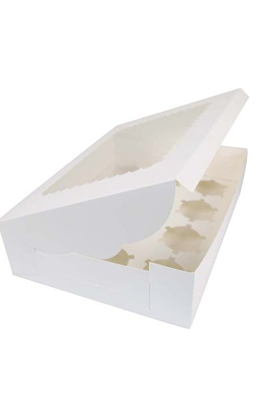 12 Cupcake White Paper Box With Window - TEM IMPORTS™