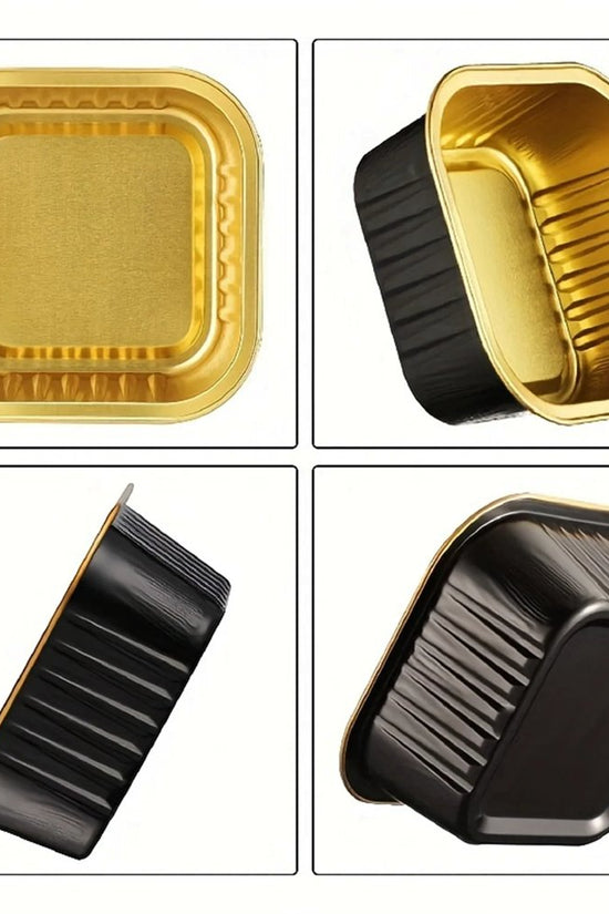 150mL Black & Gold Square Aluminium Foil Cake Tin With Lid - TEM IMPORTS™