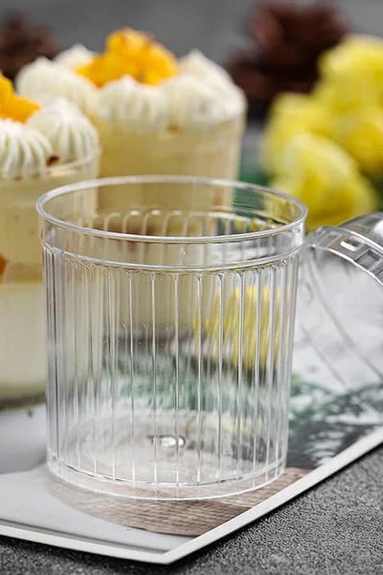 150mL Tall Clear Round Cylinder Rib Cup With Lid - TEM IMPORTS™