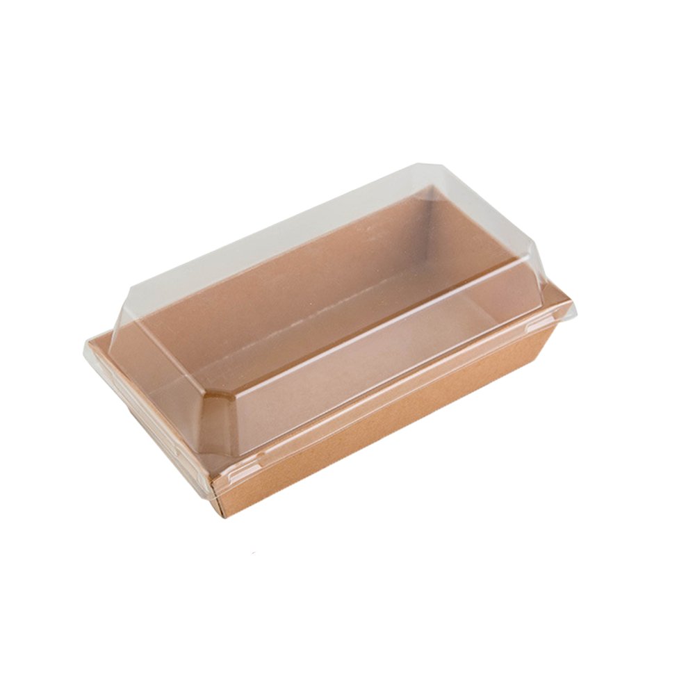 15x85cm Rectangular Kraft Paper Tray With Clear Lid - TEM IMPORTS™