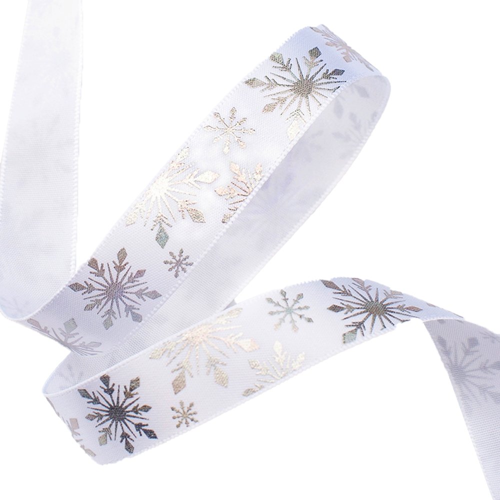 16mm Satin Ribbon - Silver Snowflakes - TEM IMPORTS™