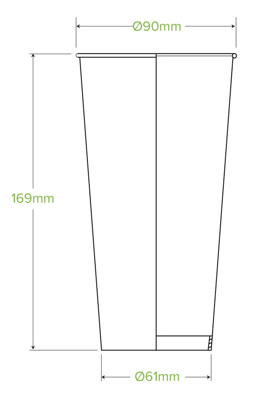 22oz/650mL (90mm) Green Cold Paper BioCup - 1000/ctn - TEM IMPORTS™