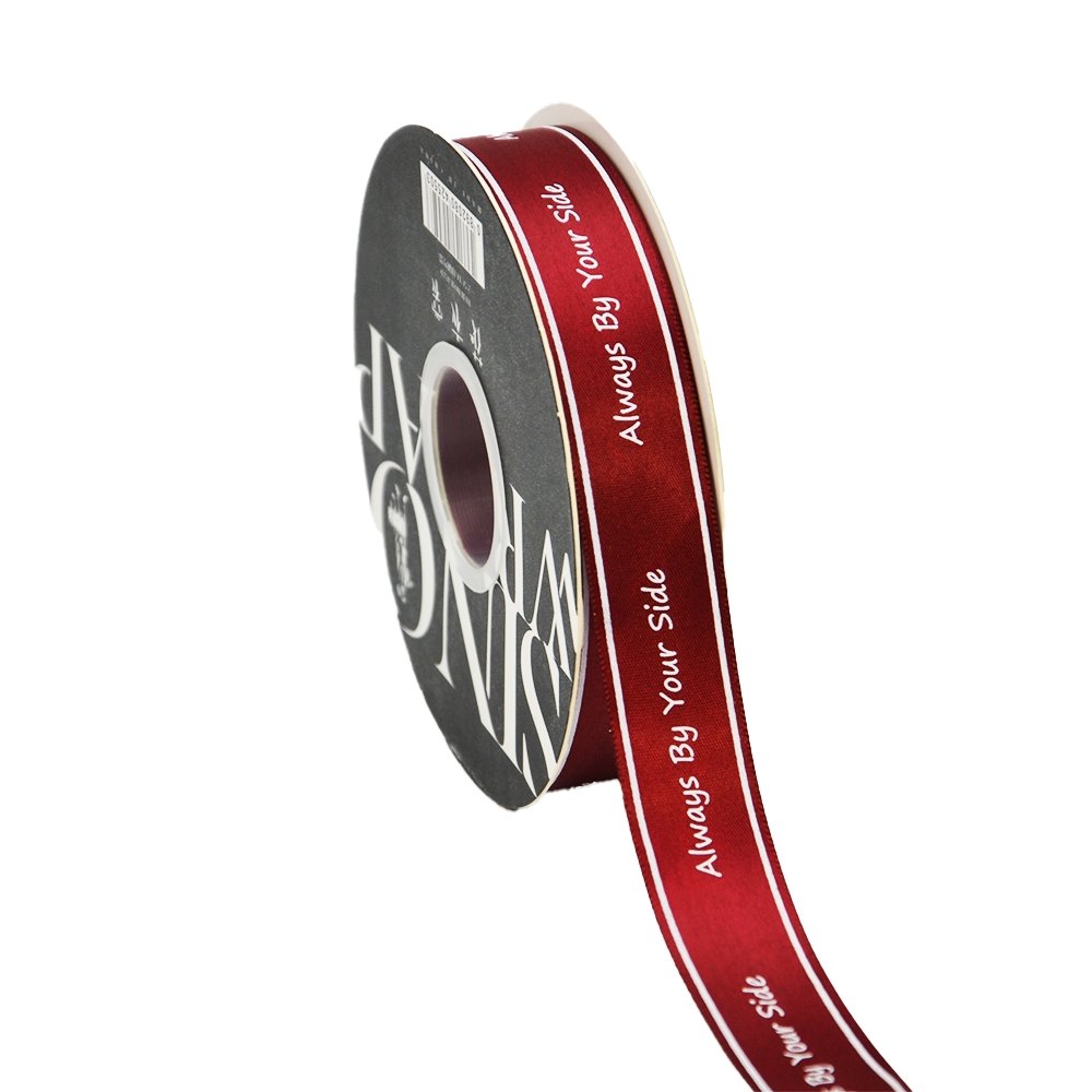 25mm 'Always By Your Side' Printed Satin Ribbon - Maroon - TEM IMPORTS™