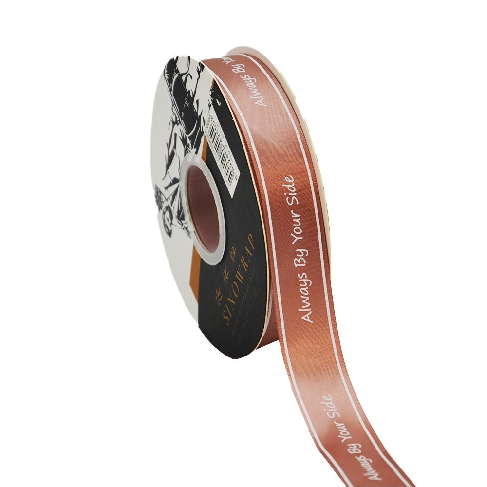 25mm 'Always By Your Side' Printed Satin Ribbon - Tan - TEM IMPORTS™