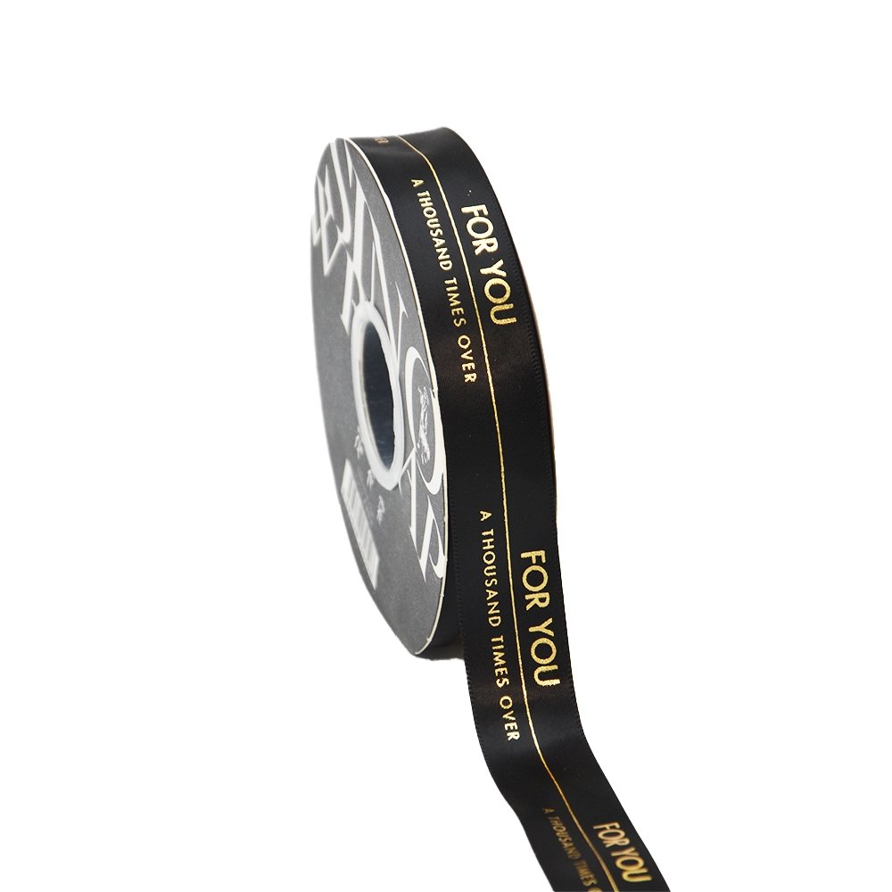 25mm 'For You A Thousand Times' Printed Satin Ribbon-Black - TEM IMPORTS™