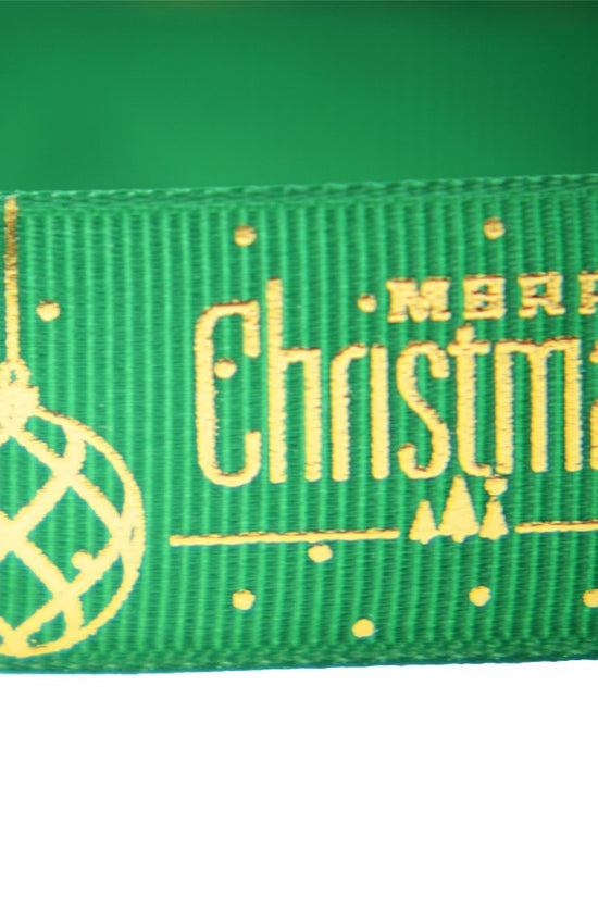 25mm Grosgrain Ribbon - Globes Merry Christmas Green - TEM IMPORTS™