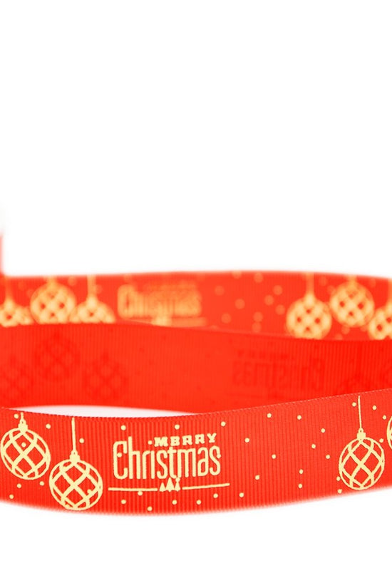 25mm Grosgrain Ribbon - Globes Merry Christmas Red - TEM IMPORTS™