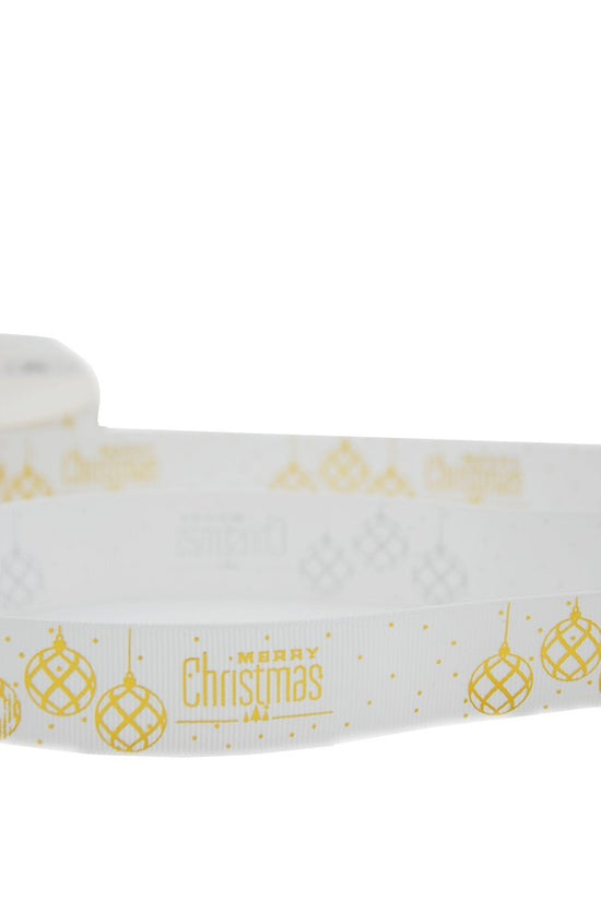 25mm Grosgrain Ribbon - Globes Merry Christmas White - TEM IMPORTS™