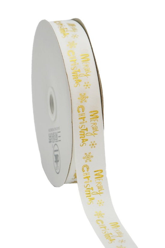 25mm Grosgrain Ribbon - Gold Prints Merry Christmas - TEM IMPORTS™