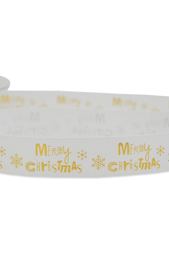 25mm Grosgrain Ribbon - Gold Prints Merry Christmas - TEM IMPORTS™