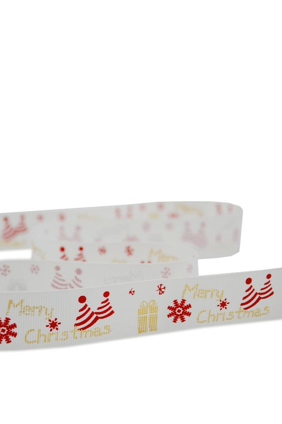 25mm Grosgrain Ribbon - White Merry Christmas - TEM IMPORTS™