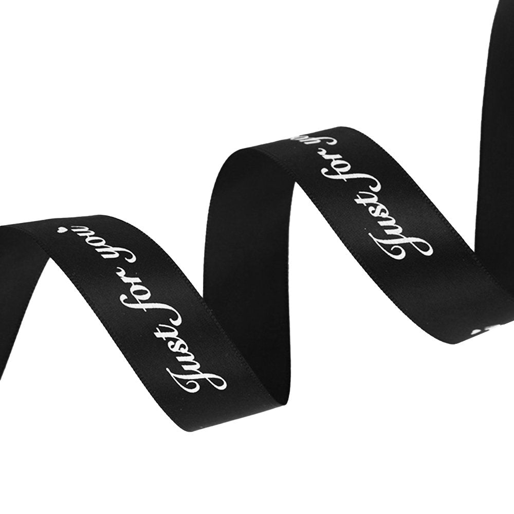 25mm 'Just For You' Printed Satin Ribbon - Black - TEM IMPORTS™