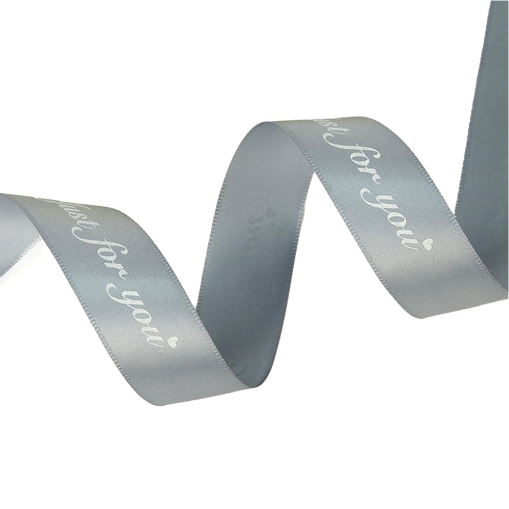 25mm 'Just For You' Printed Satin Ribbon - Grey - TEM IMPORTS™