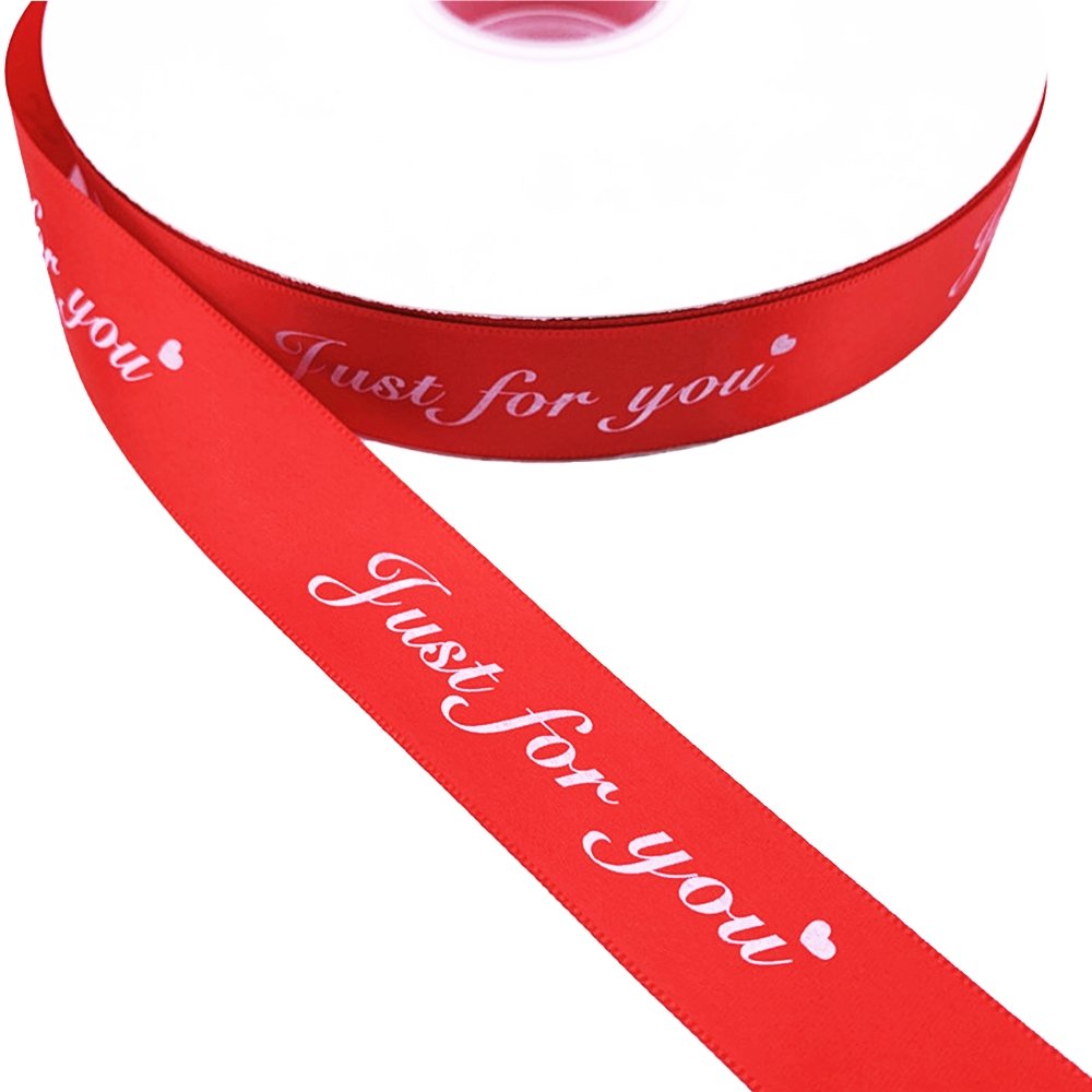 25mm 'Just For You' Printed Satin Ribbon - Red - TEM IMPORTS™