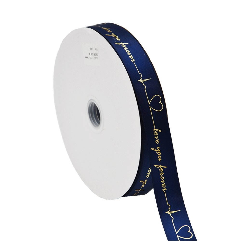 25mm 'Love You Forever' Printed Satin Ribbon - Dark Blue - TEM IMPORTS™