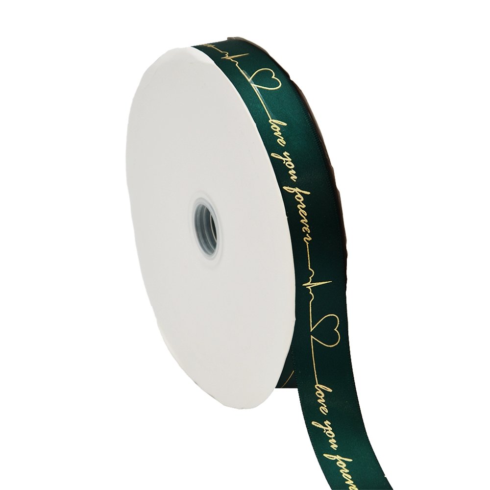 25mm 'Love You Forever' Printed Satin Ribbon - Dark Green - TEM IMPORTS™