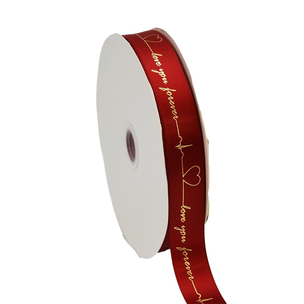 25mm 'Love You Forever' Printed Satin Ribbon - Maroon - TEM IMPORTS™