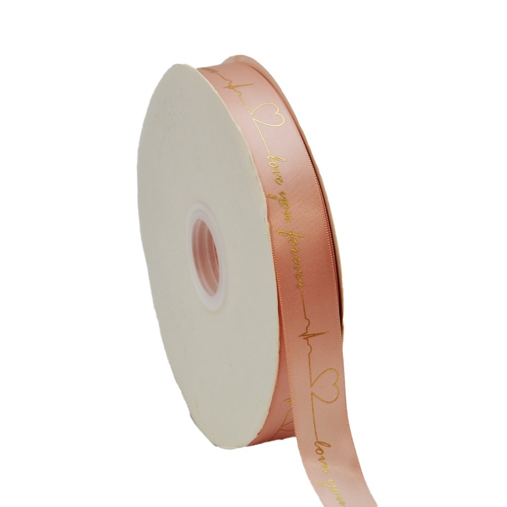 25mm 'Love You Forever' Printed Satin Ribbon - Peach - TEM IMPORTS™