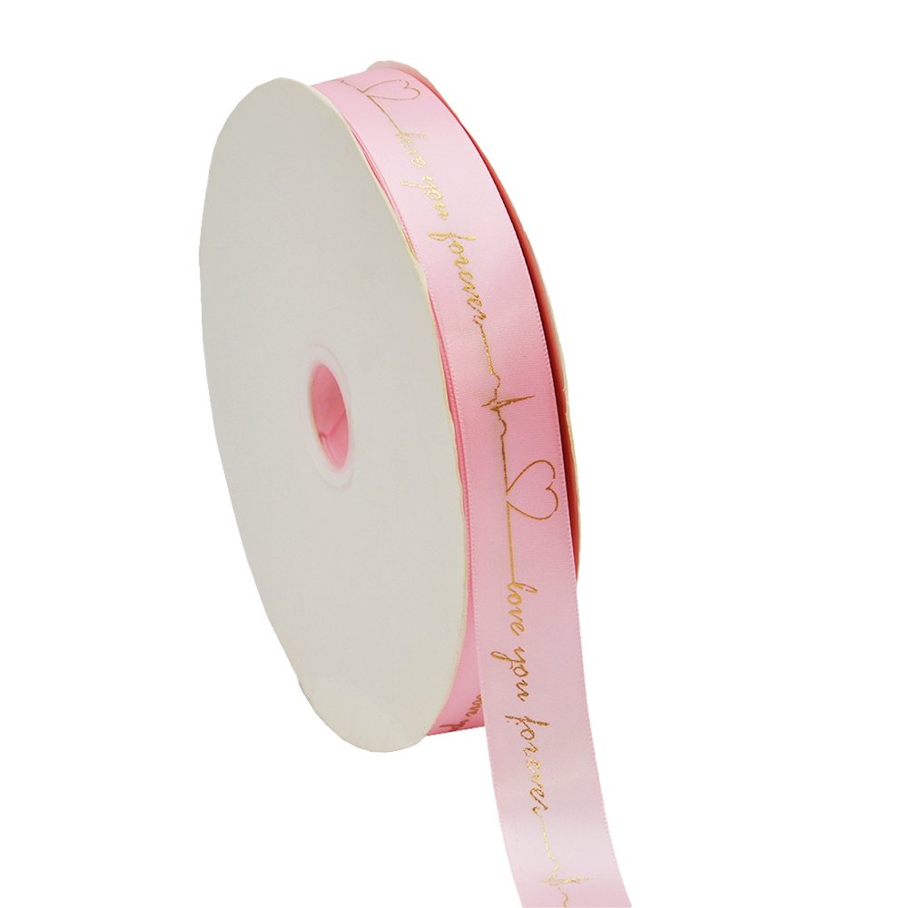 25mm 'Love You Forever' Printed Satin Ribbon - Pink - TEM IMPORTS™