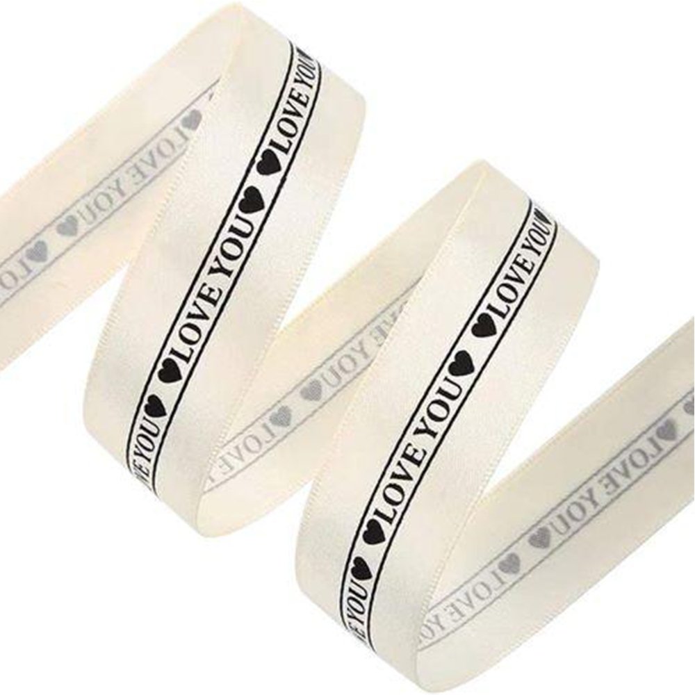 25mm 'Love You' Printed Satin Ribbon - Cream - TEM IMPORTS™