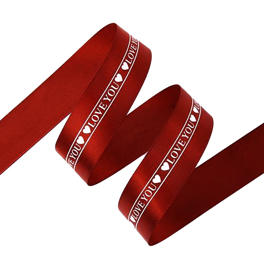 25mm 'Love You' Printed Satin Ribbon - Maroon - TEM IMPORTS™