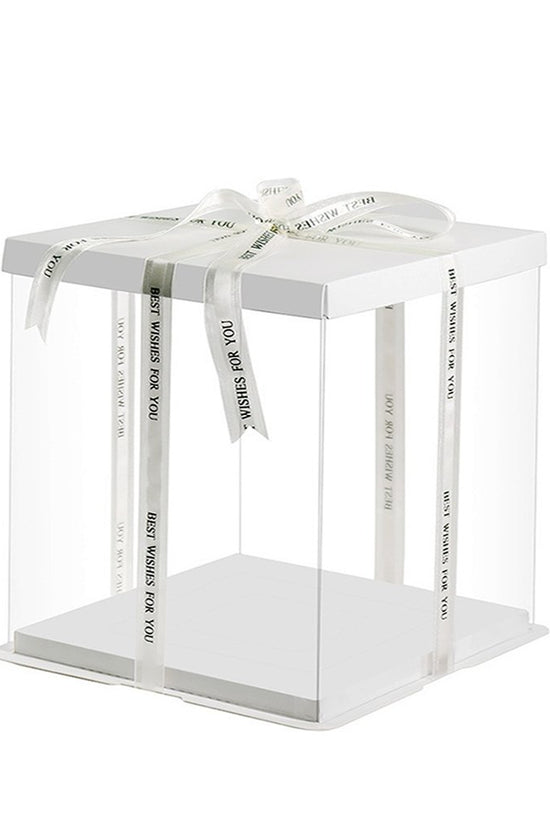 26x26x24 Clear Square Cake Box White With Paper Lid