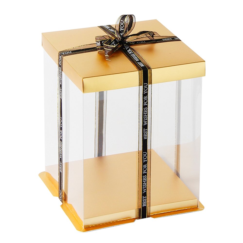 26x26x32 Clear Square Cake Box - Gold - TEM IMPORTS™