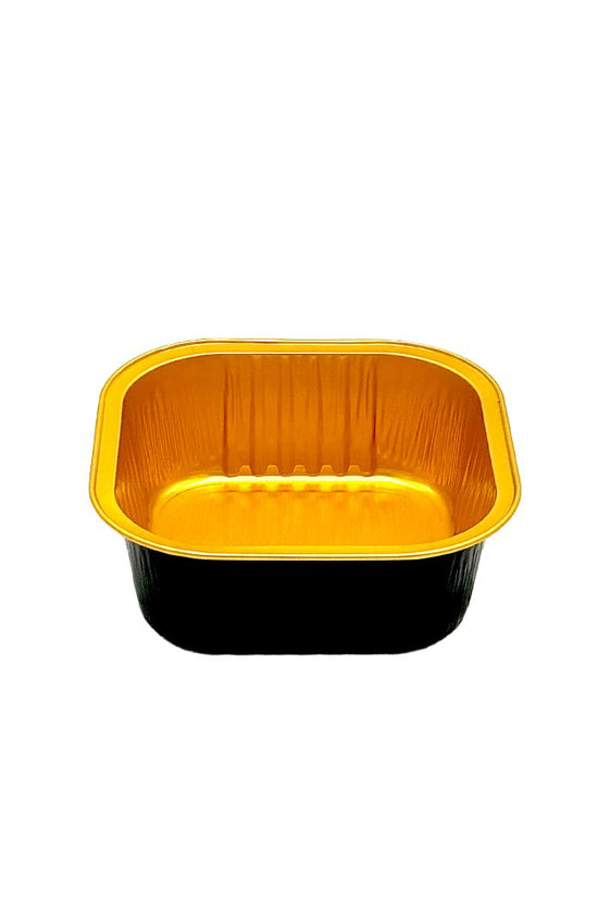 300mL Square Aluminium Foil Cake Tin Black & Gold Series - Ribbed Wall
