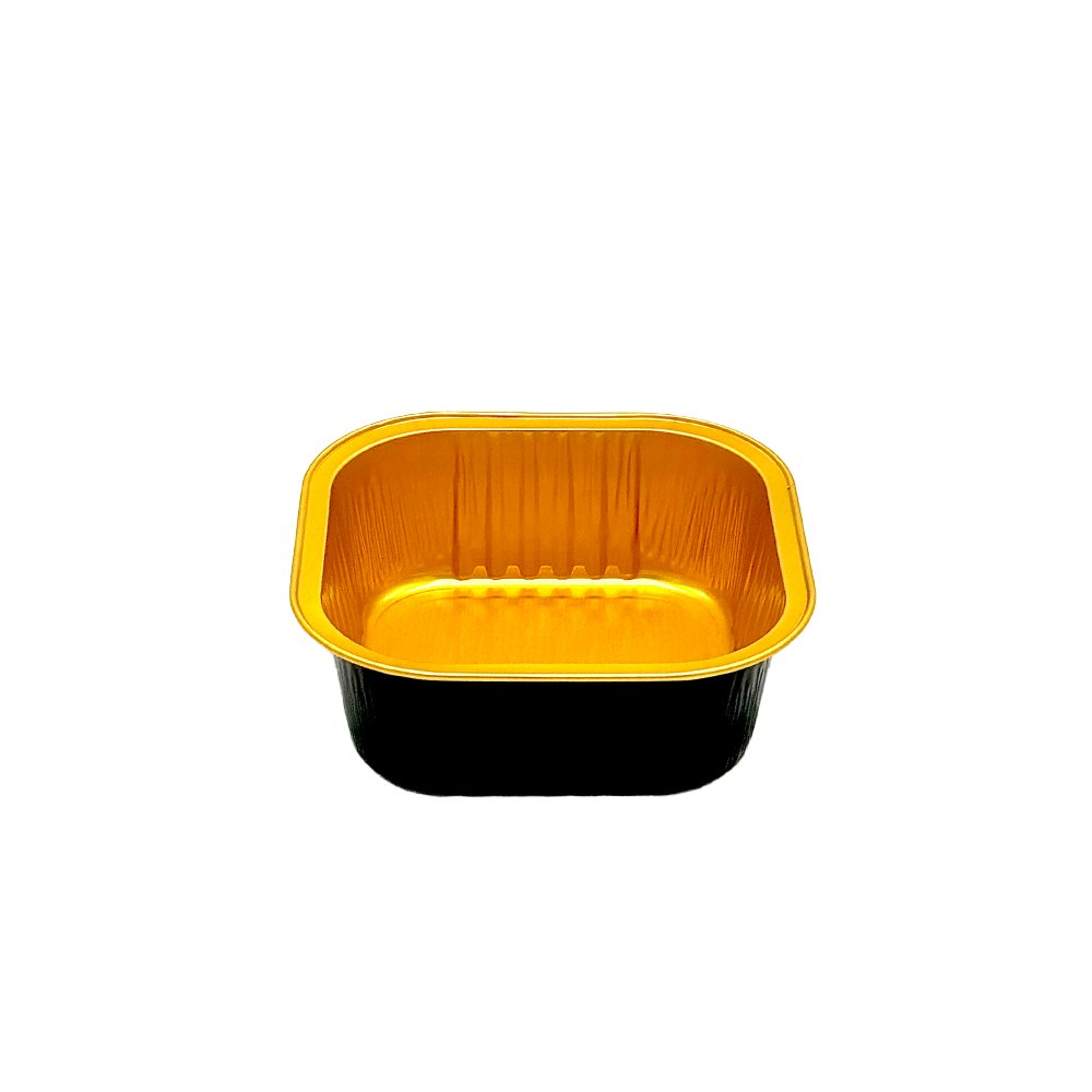 300mL Black & Gold Square Aluminium Foil Cake Tin With Lid - TEM IMPORTS™