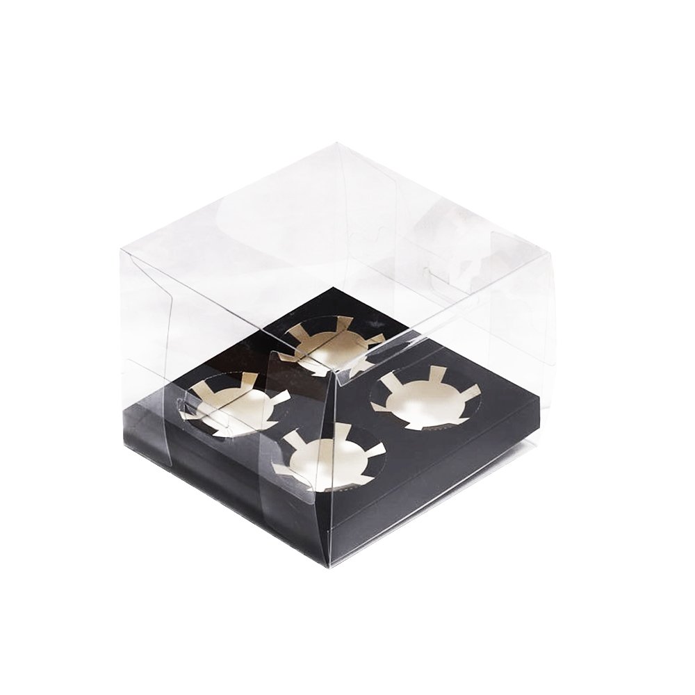 4 Cupcake Clear Box With Black Paper Tray - 5pcs/PK