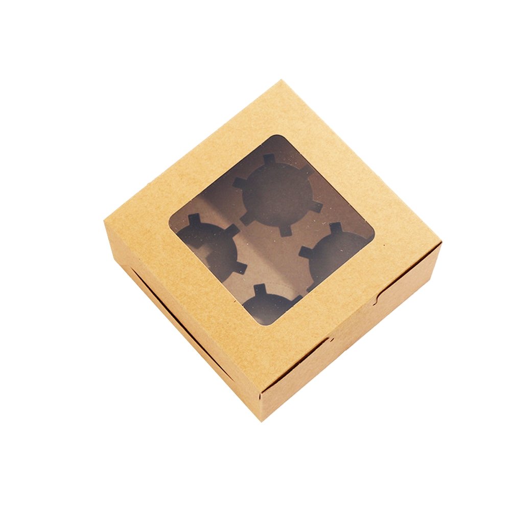 4 Cupcake Kraft Paper Box With Window - TEM IMPORTS™