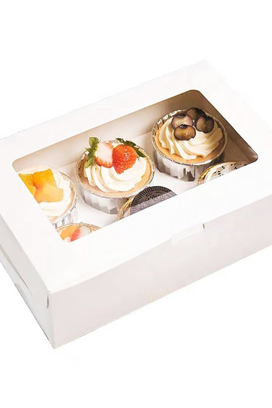 6 Cupcake White Paper Box With Window - TEM IMPORTS™