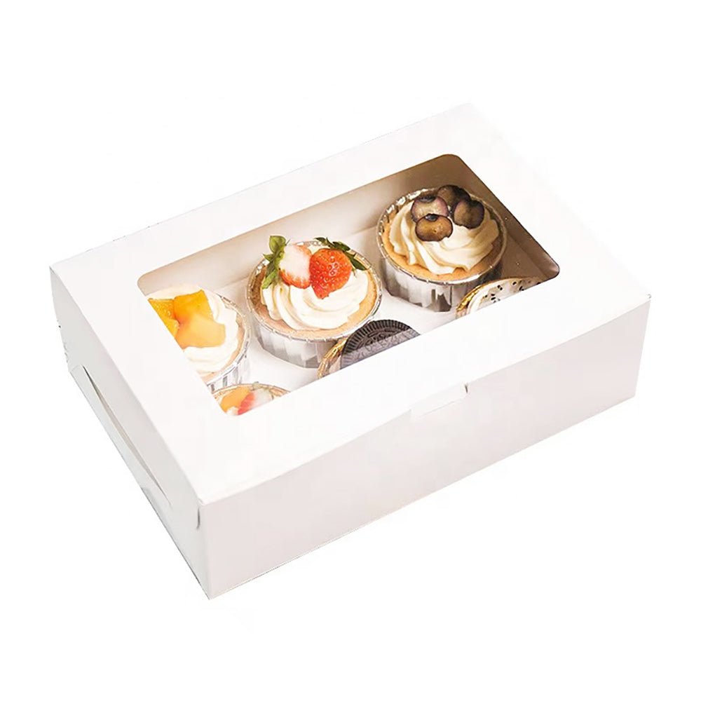 6 Cupcake White Paper Box With Window - TEM IMPORTS™