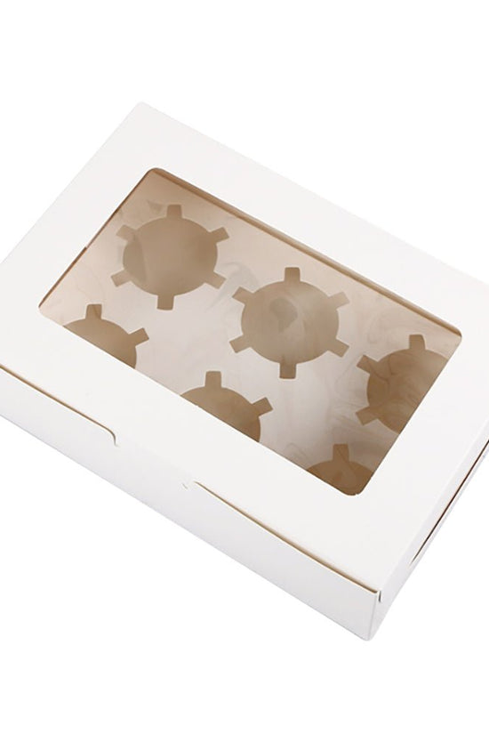 6 Cupcake White Paper Box With Window - TEM IMPORTS™
