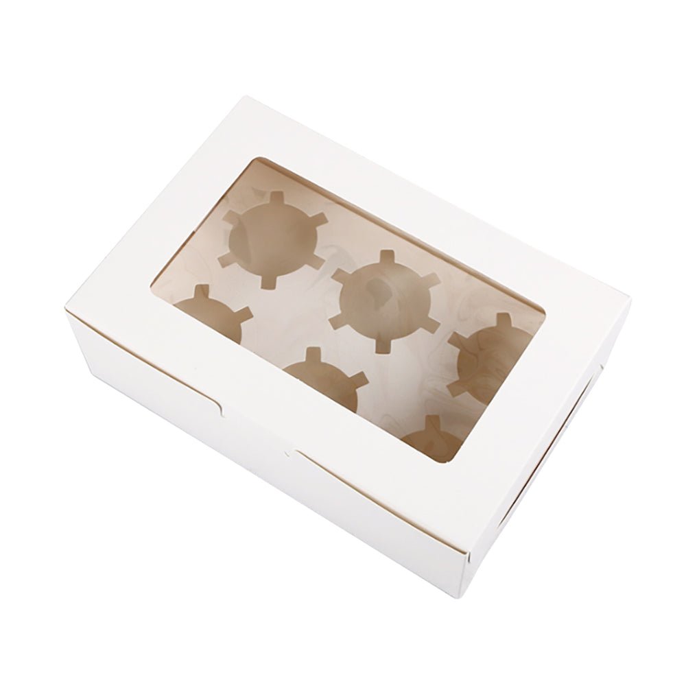 6 Cupcake White Paper Box With Window - TEM IMPORTS™