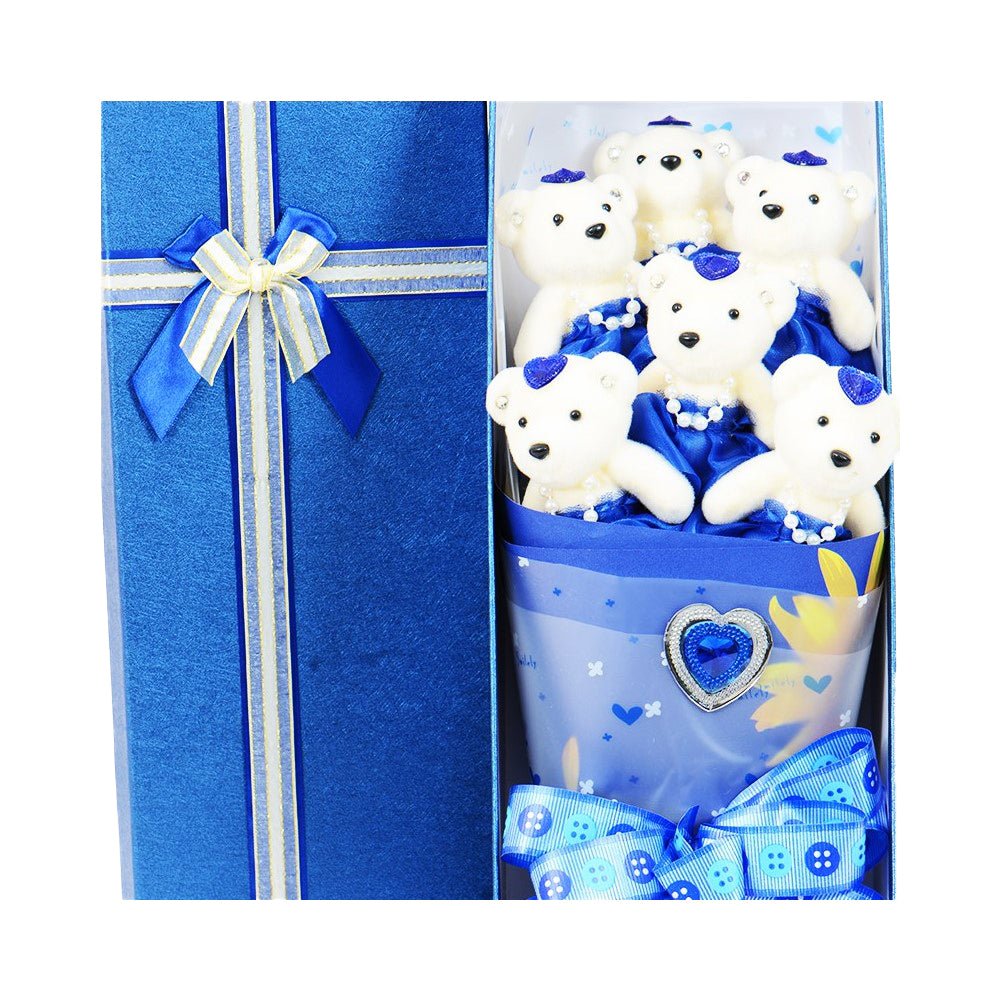 6 Teddy Bear Bouquet Box - Blue - TEM IMPORTS™