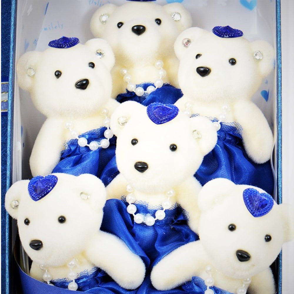 6 Teddy Bear Bouquet Box - Blue - TEM IMPORTS™