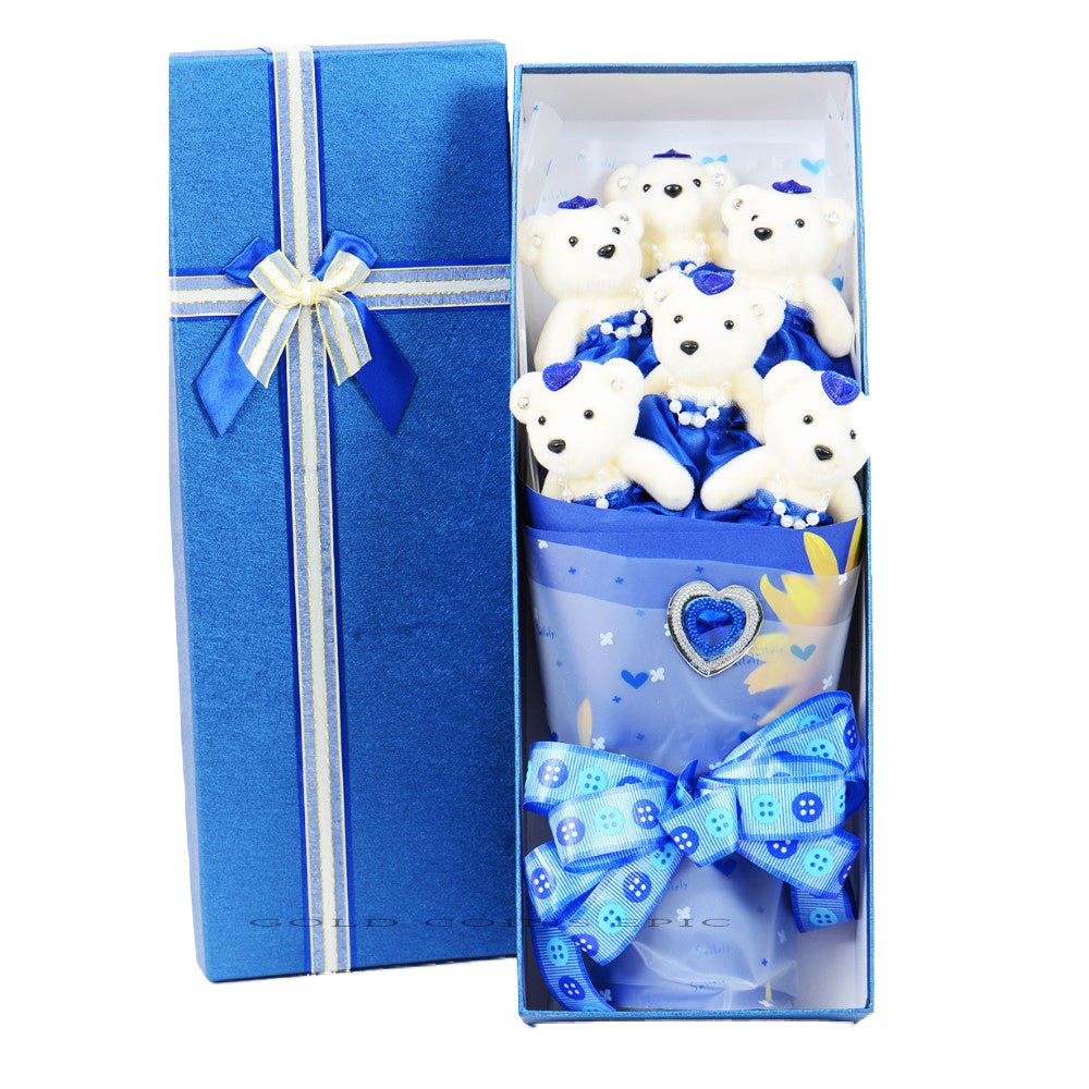 6 Teddy Bear Bouquet Box - Blue - TEM IMPORTS™