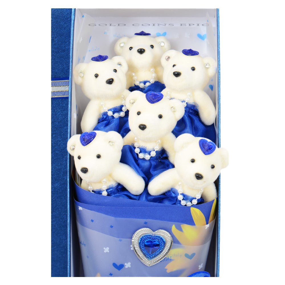 6 Teddy Bear Bouquet Box - Blue - TEM IMPORTS™