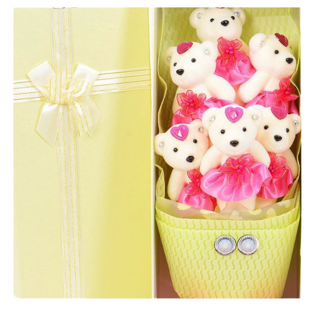 6 Teddy Bear Bouquet Box - Cream - TEM IMPORTS™