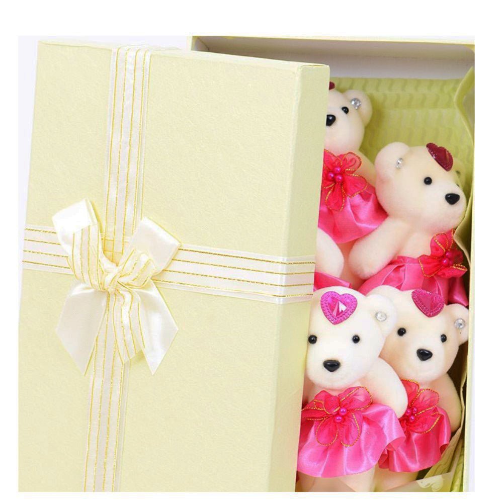 6 Teddy Bear Bouquet Box - Cream - TEM IMPORTS™