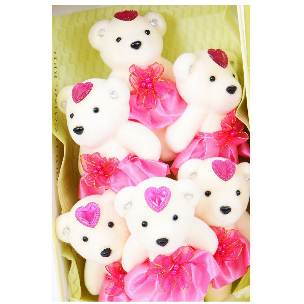 6 Teddy Bear Bouquet Box - Cream - TEM IMPORTS™