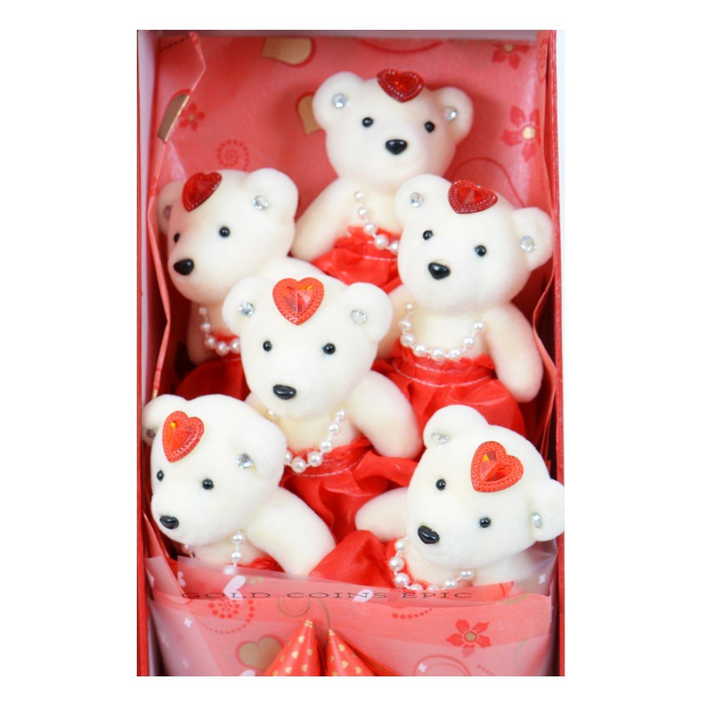 6 Teddy Bear Bouquet Box - Red - TEM IMPORTS™